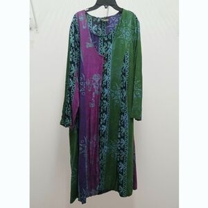 Splash Wearable Art Purple Green Batik Rayon Midi Dress Attached Topper